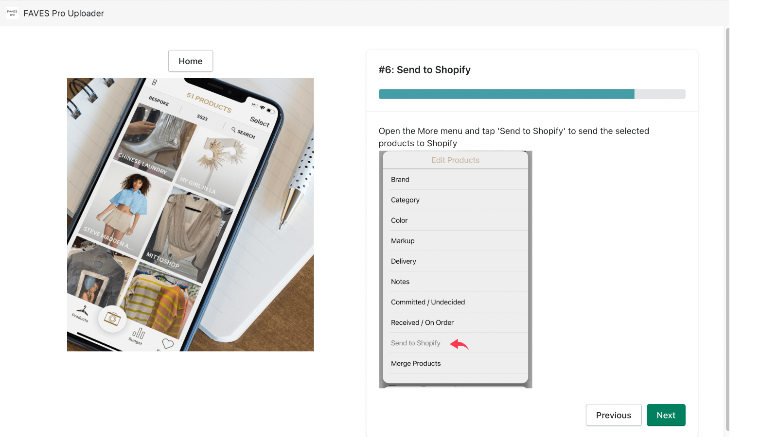 Billede der viser hvordan man vælger Upload til Shopify kommandoen
