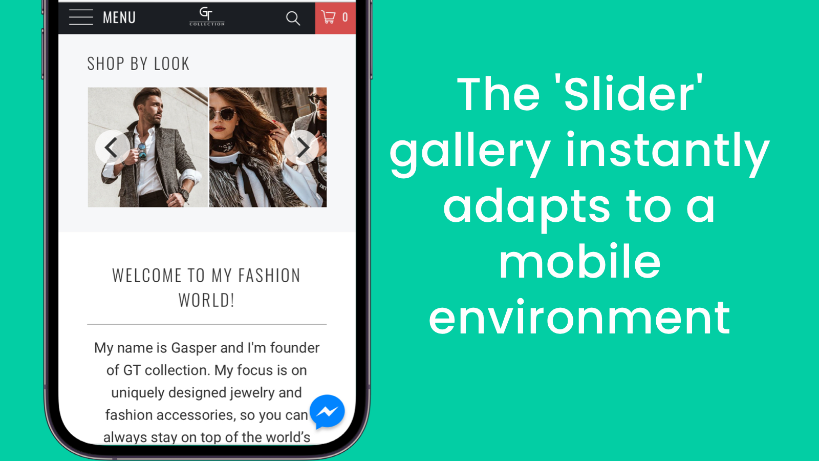 InstaShop's slider visning tilpasser sig selv for mobile enheder og er