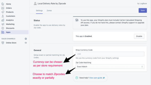 Tarif de livraison locale par code postal