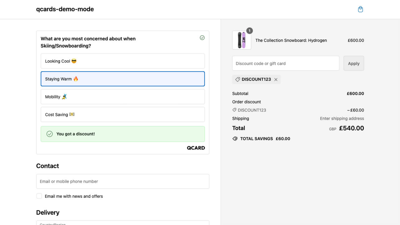 QCard Checkout-Ansicht