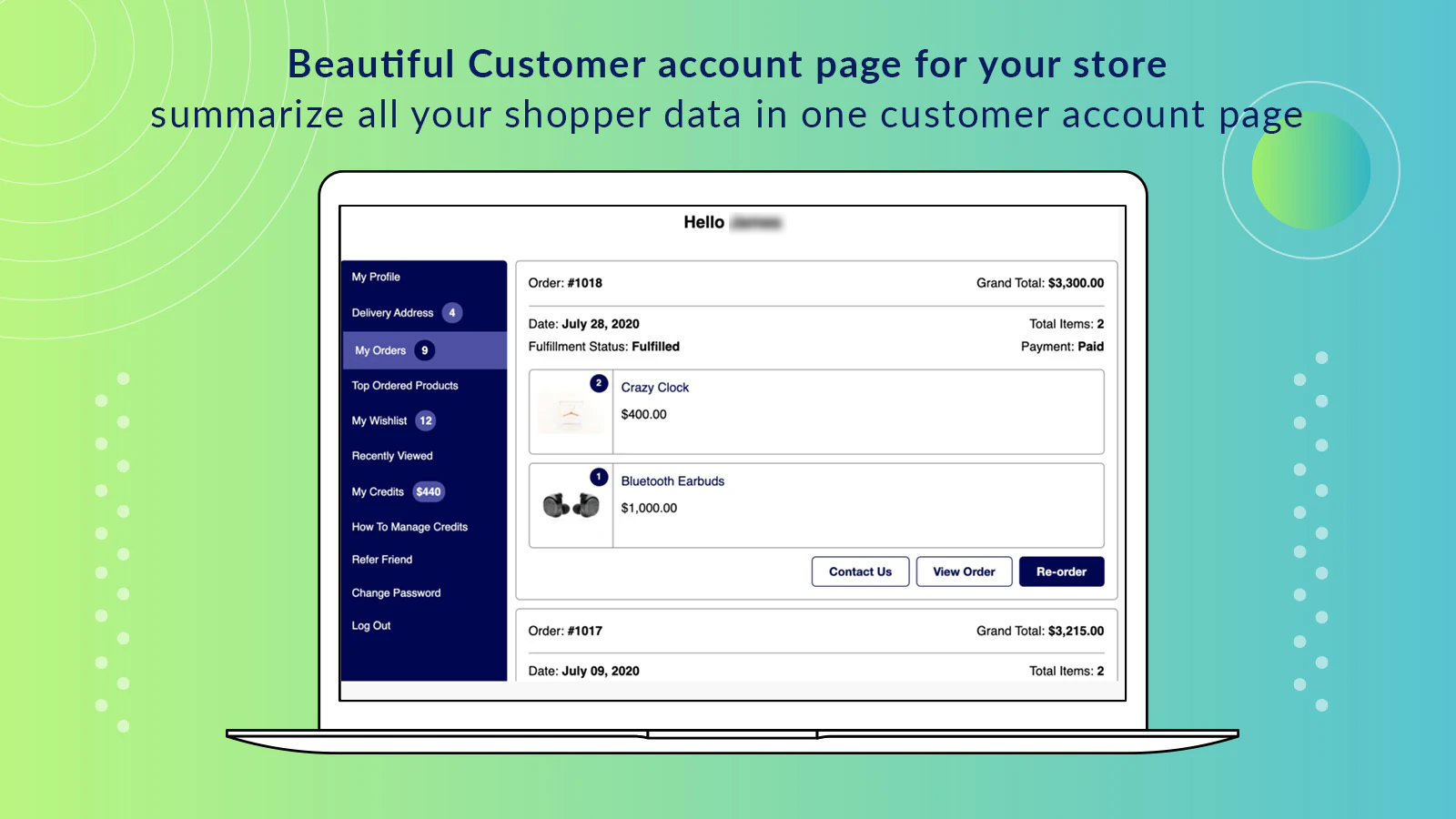 Página da conta do cliente Shopify - UNO
