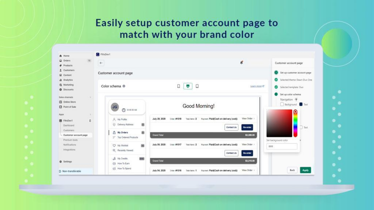 Configure facilmente a página da conta de acordo com a cor da sua marca