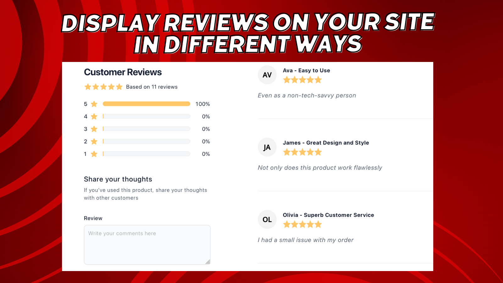 Rave! Recensioner - Visa recensioner på din webbplats på olika sätt