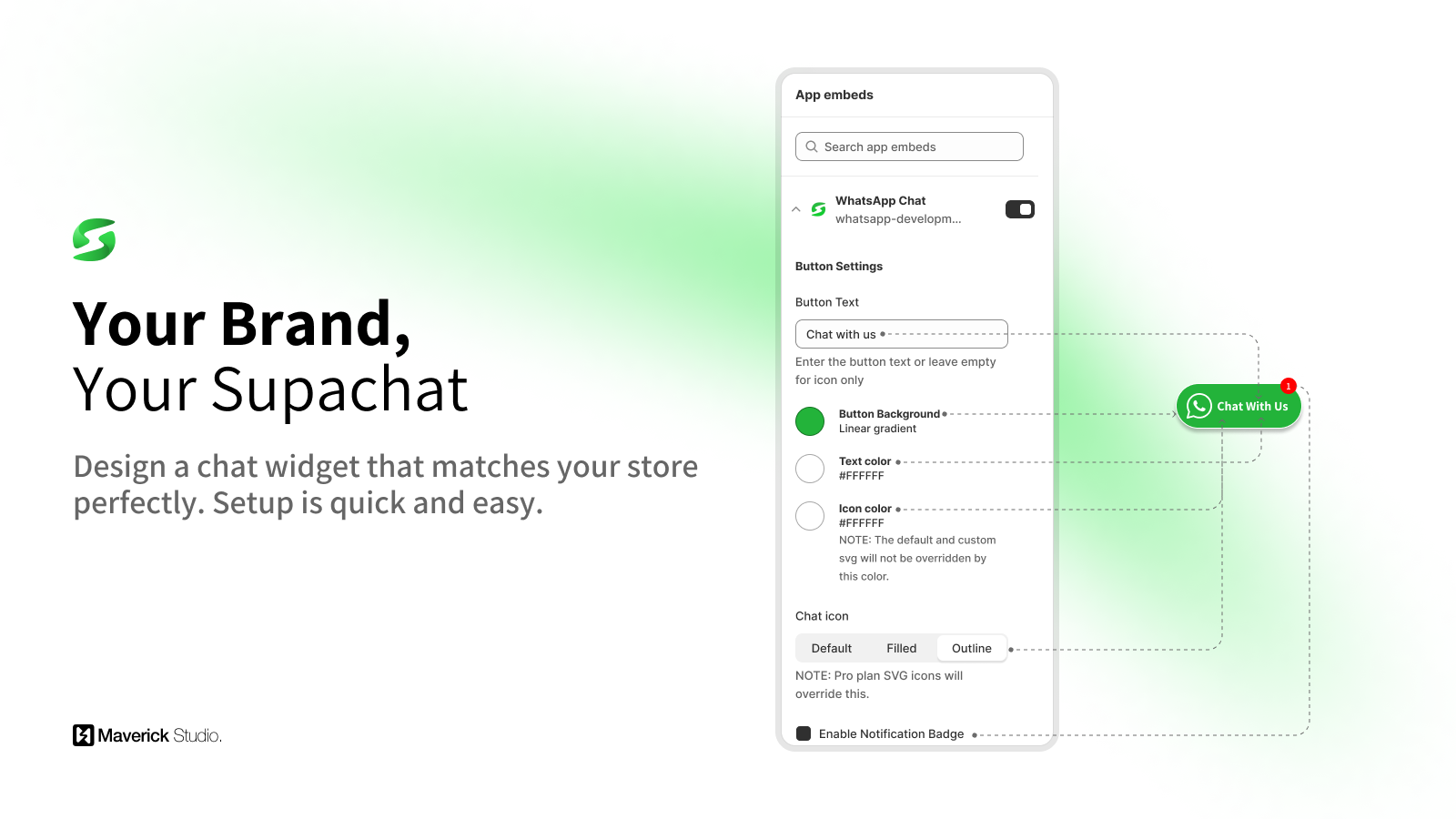 Supachat Widget:  Branded chat widget, quick setup