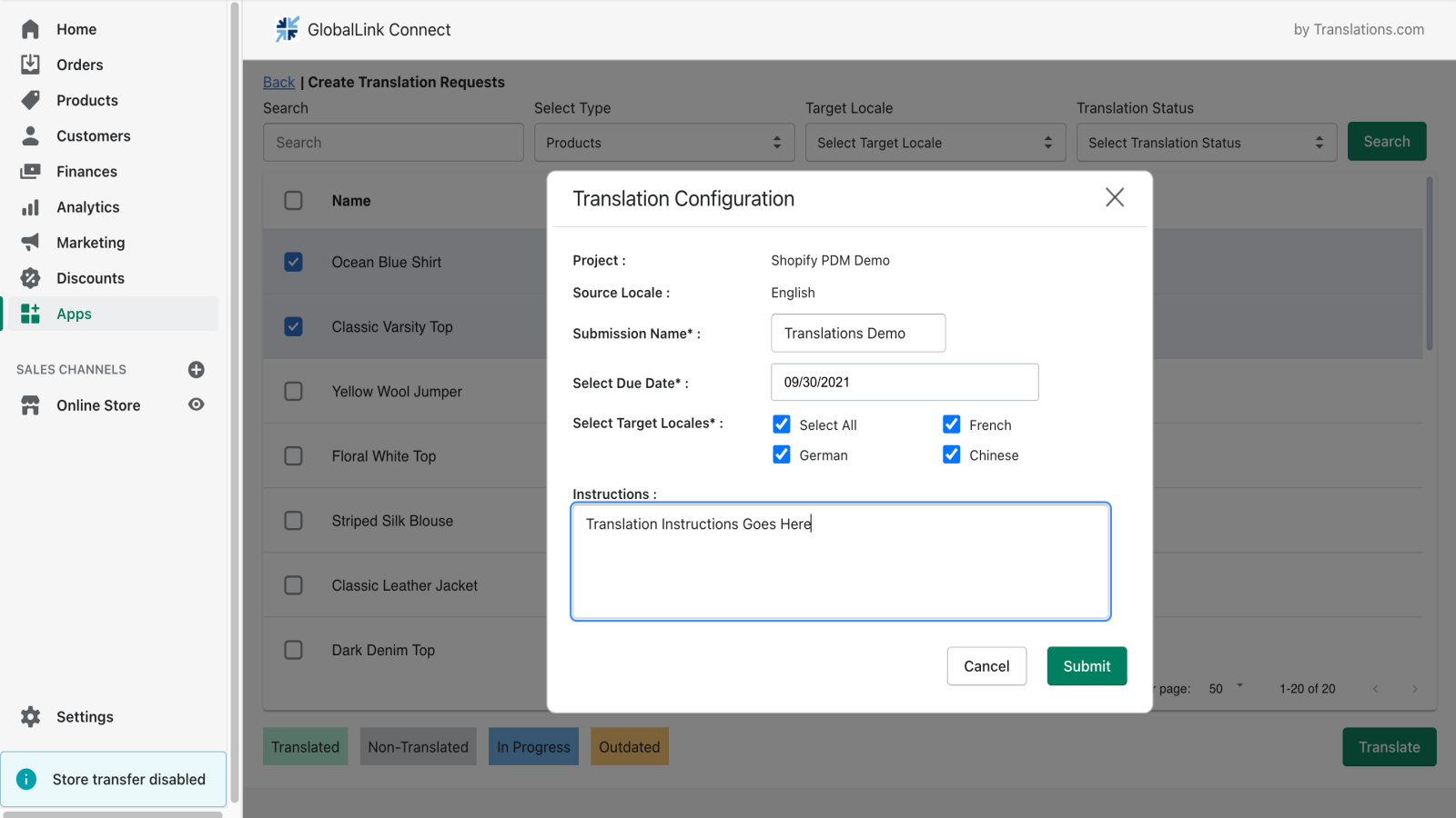 Translation configuration