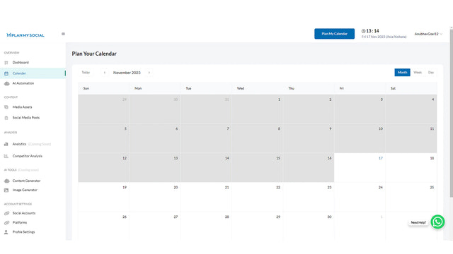 Calendar for scheduling post in multiple platform.