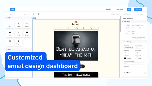 Tilpasset e-mail design dashboard