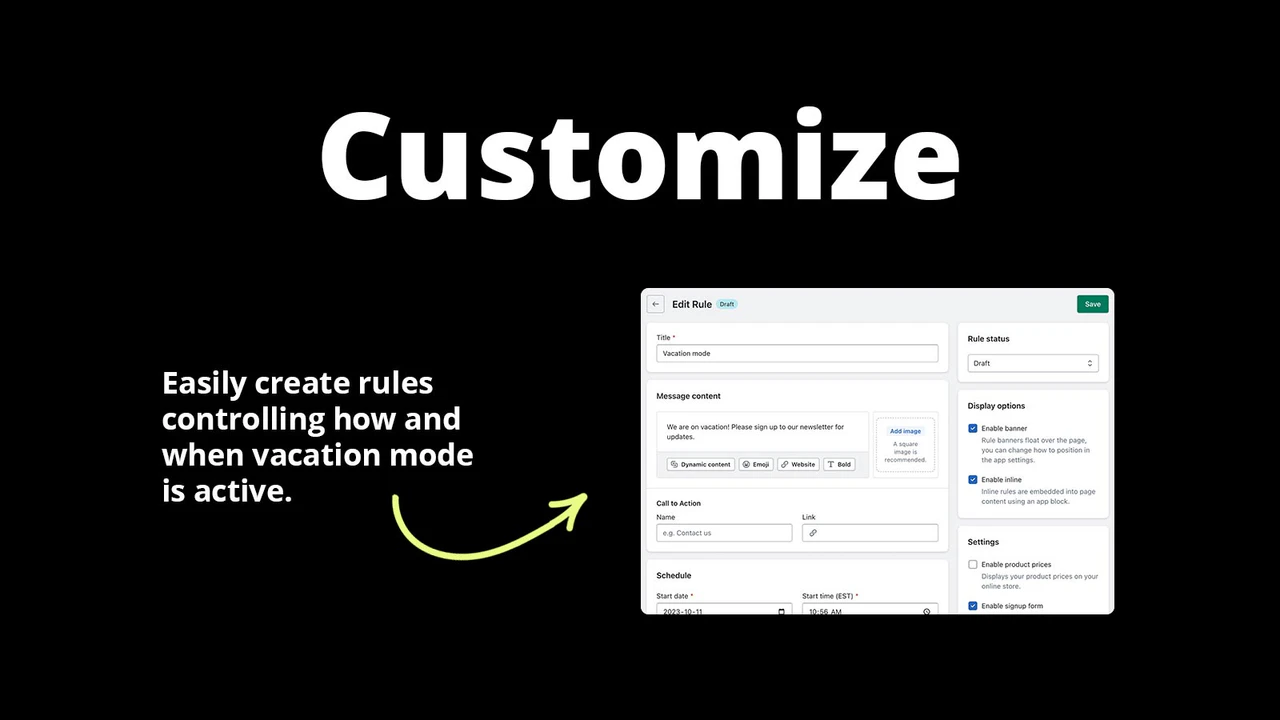 Personalizar - Crear fácilmente reglas para controlar el modo vacaciones