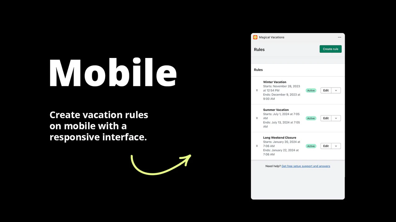 Mobile - Create vacation mode rules on mobile with responsive UI