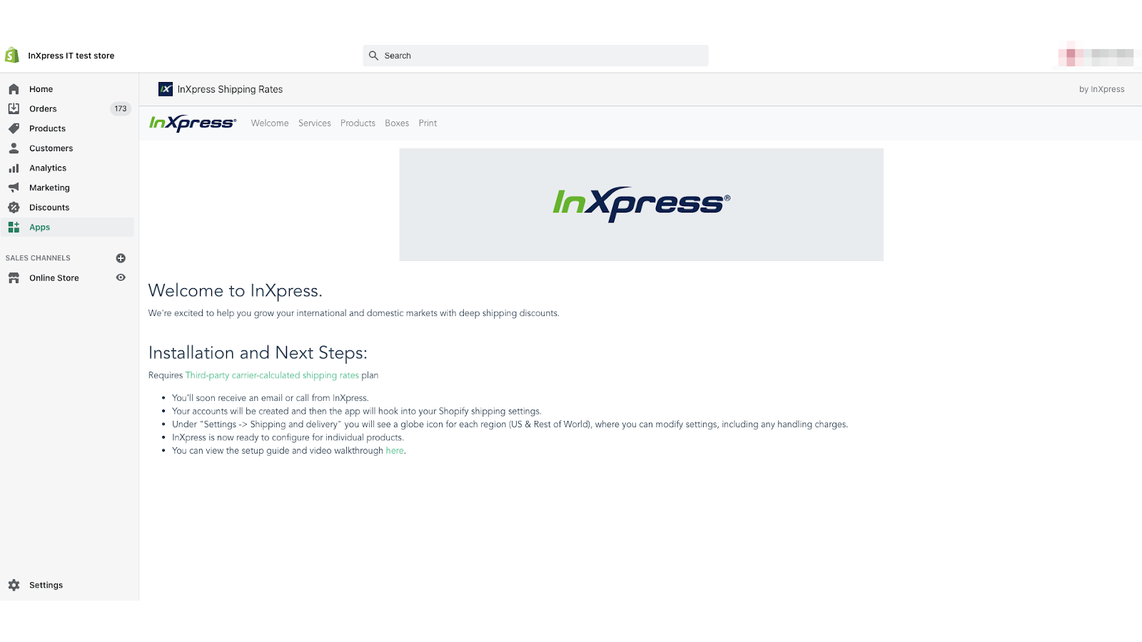 InXpress Willkommensbildschirm