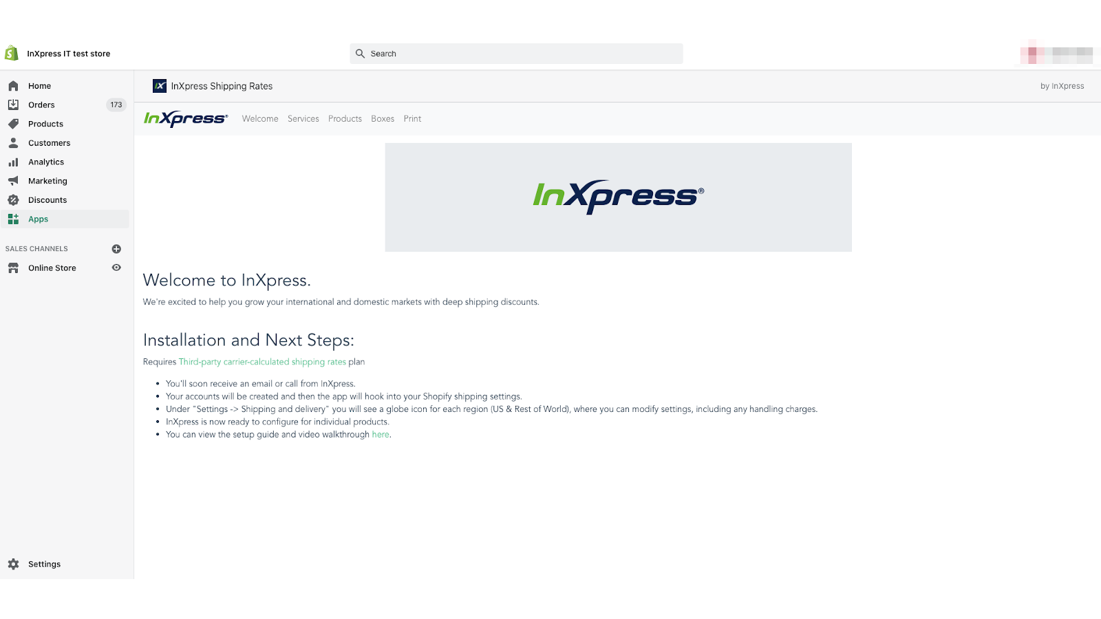 InXpress Shipping Rates Screenshot