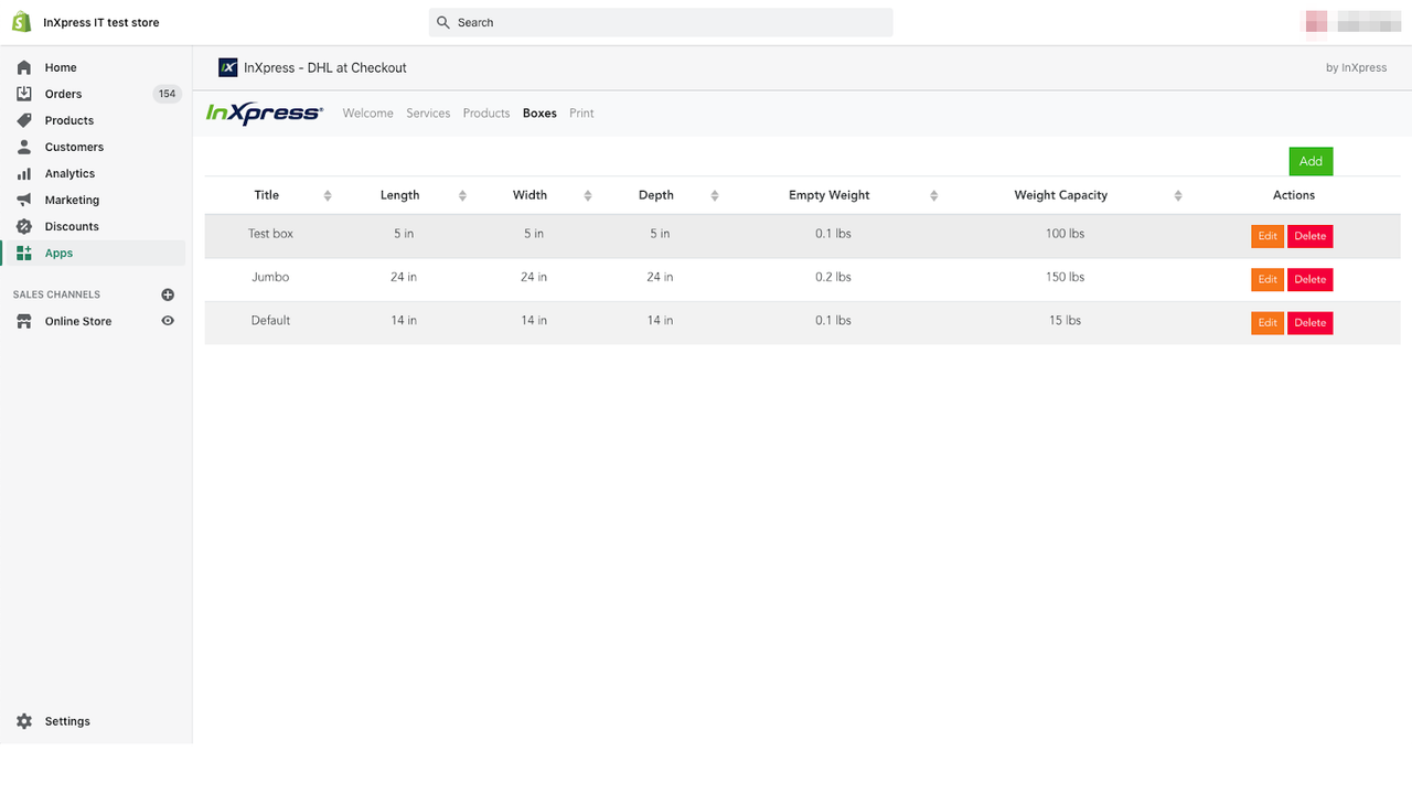 InXpress Box setup scherm