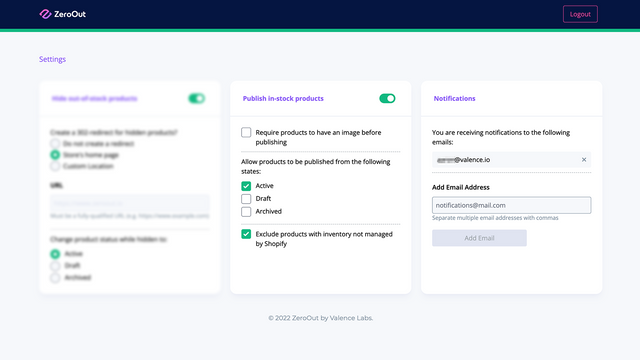 Configurações de publicação de produto e notificação