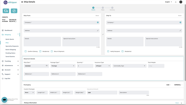 Comparaison des tarifs entre les transporteurs sur la plateforme d'eShipper