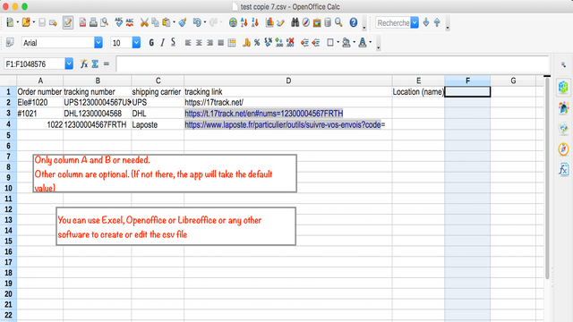 Archivo CSV con todos los números de seguimiento