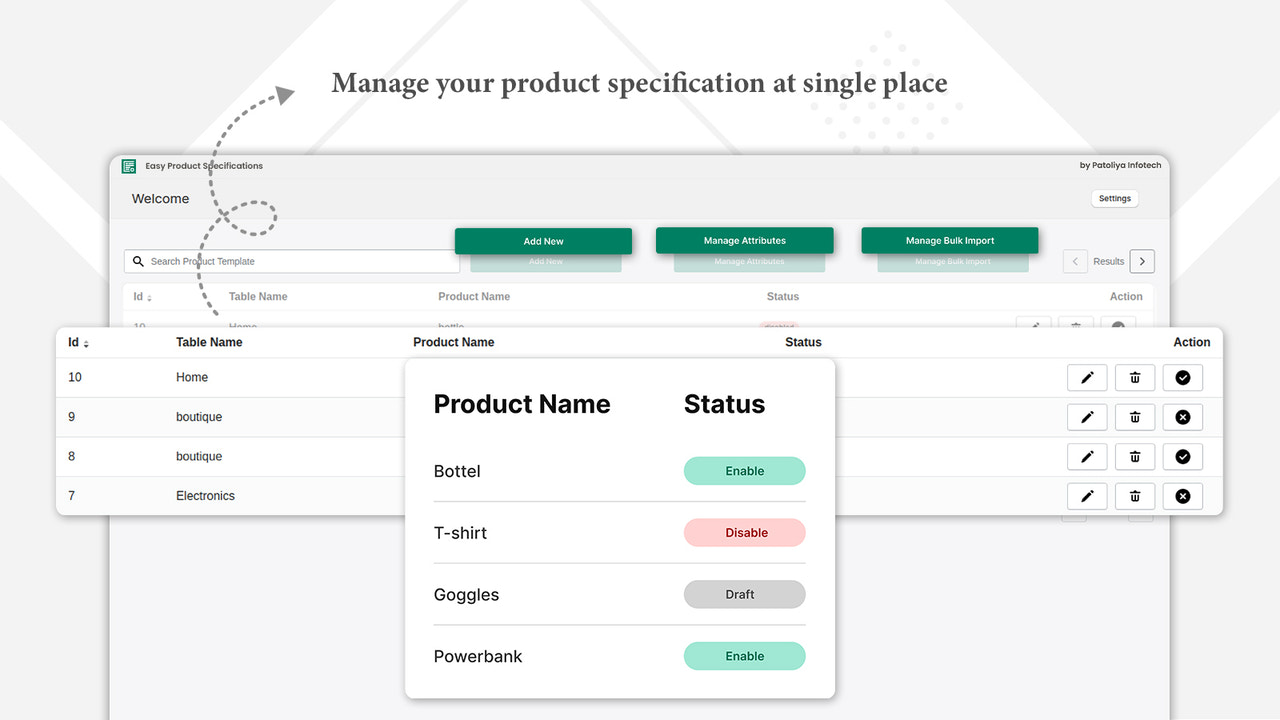 manage product specification