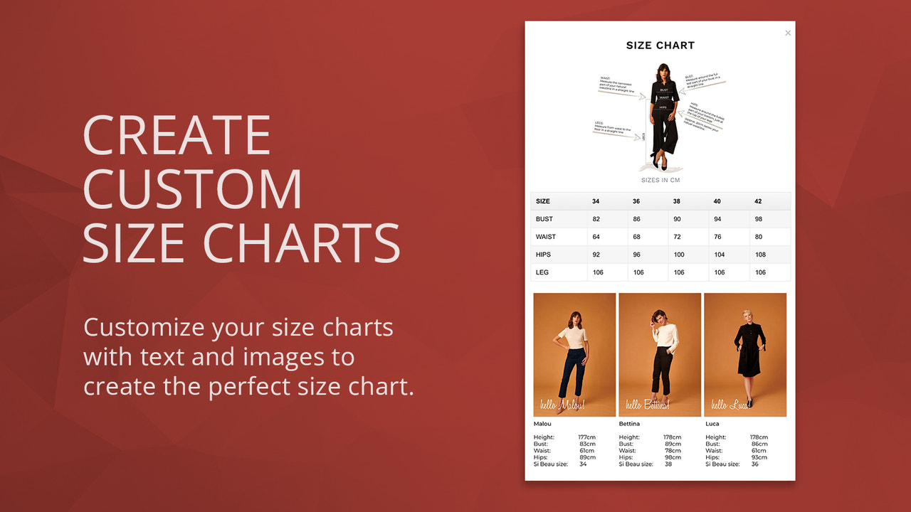 BF Size Chart & Size Guide Screenshot