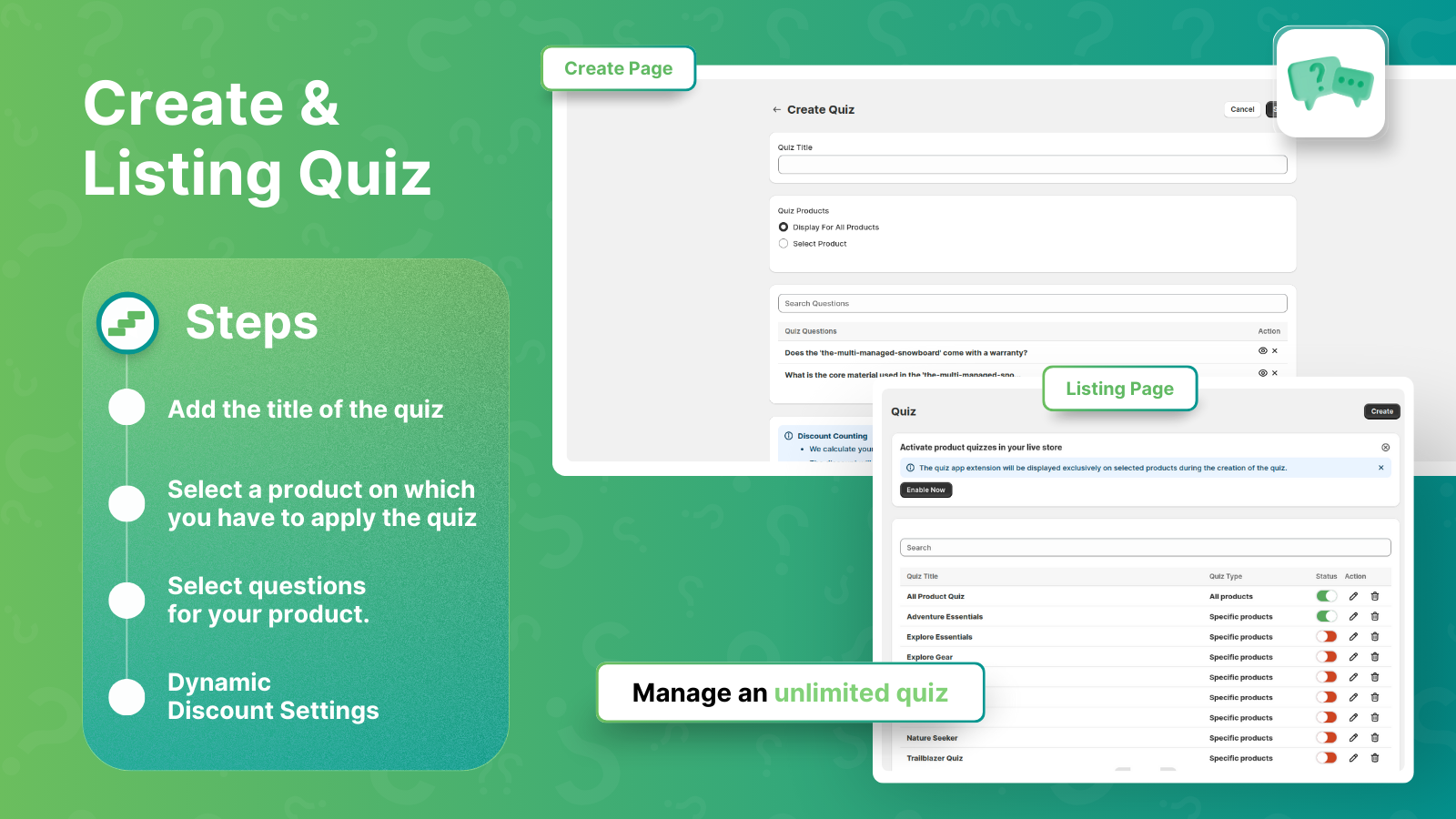 Create Quiz and Listing