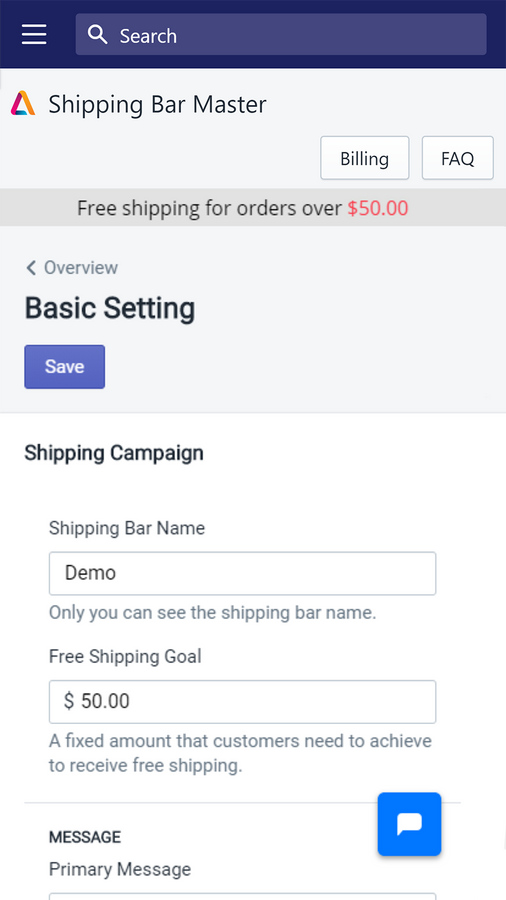 Autoketing - Free shipping bar on dashboard mobile