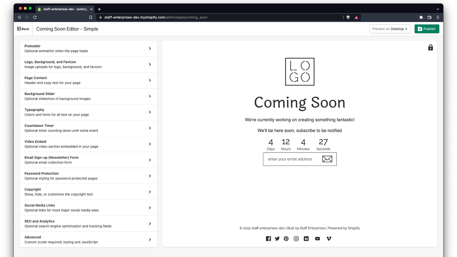 Coming Soon Pre‑Launch Builder Screenshot