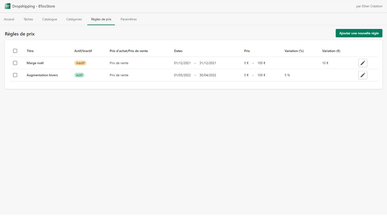 Customized pricing rules