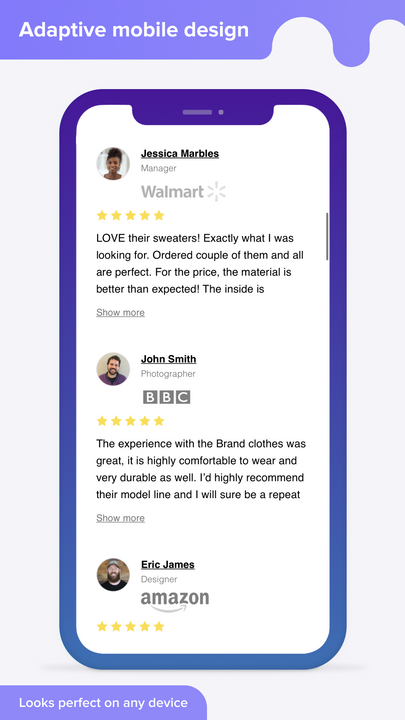 Adaptive mobile view Testimonials app