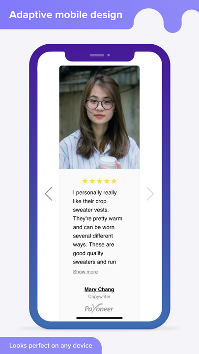 Mobile view Testimonials app