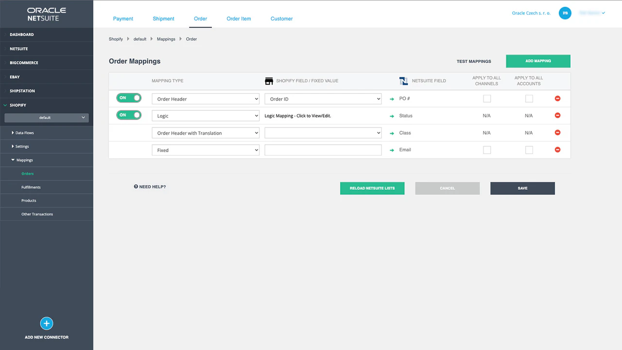 Cartographiez vos champs de commande entre Shopify et NetSuite