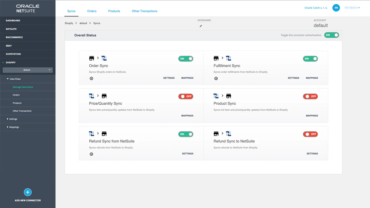 Data sync setup between Shopify and NetSuite