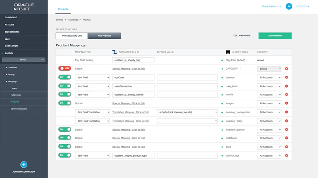 Map your Item fields between Shopify and NetSuite