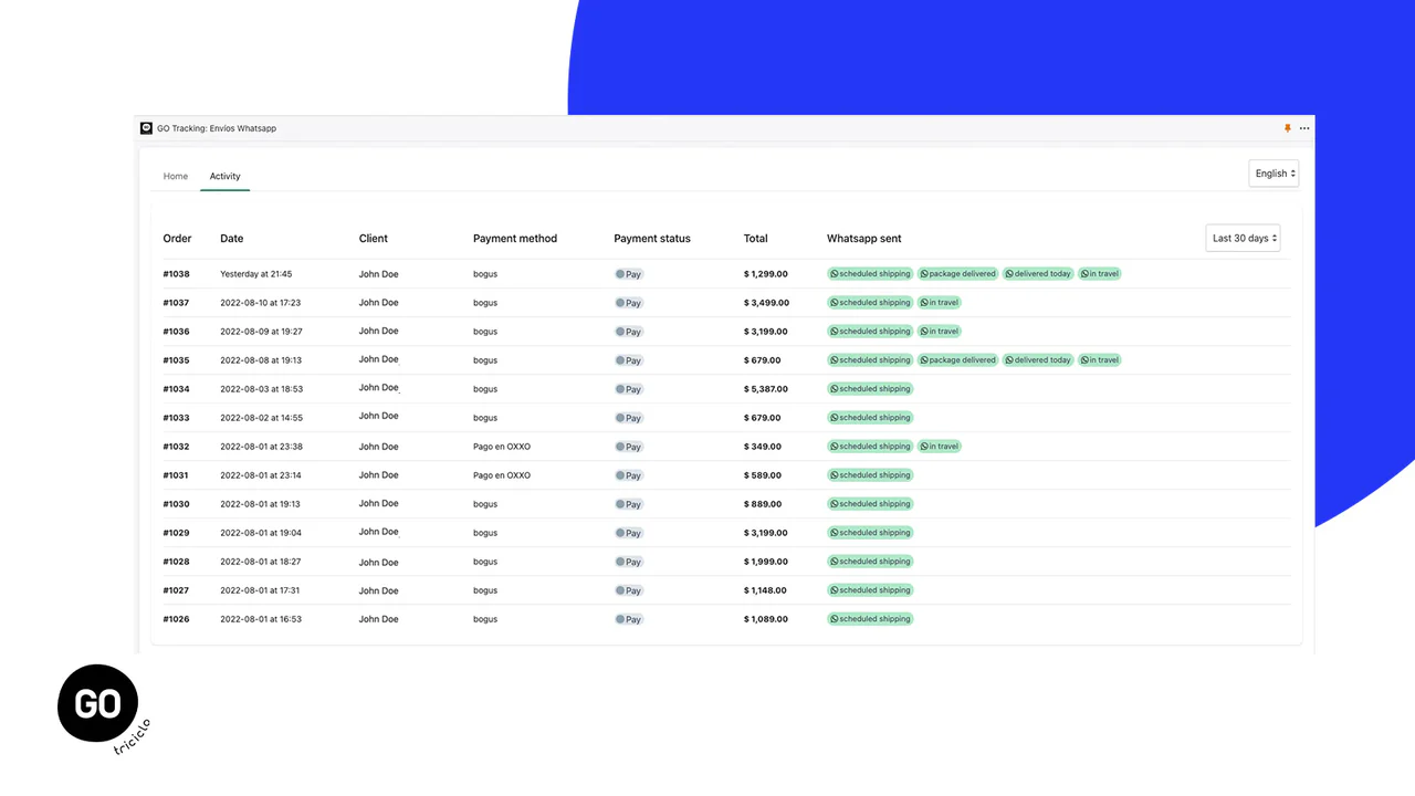 Whatsapp message activity log