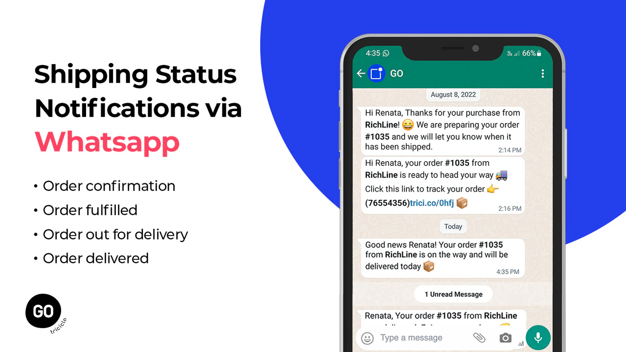 GO Tracking: Whatsapp updates - Shipping status notifications via Whatsapp