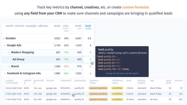 Rastrear métricas clave o crear fórmulas personalizadas