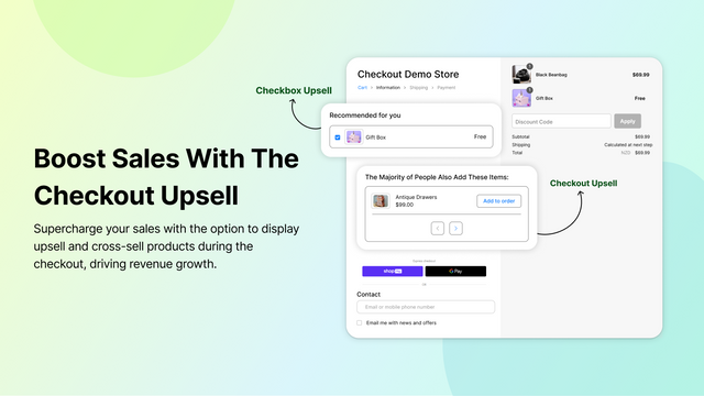 Use funções shopify para mostrar checkout e upsell de checkbox