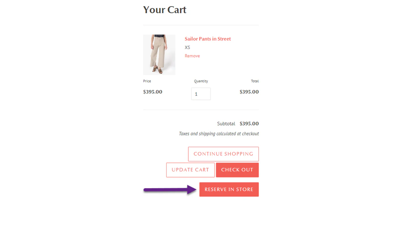 Reserve in store button - cart