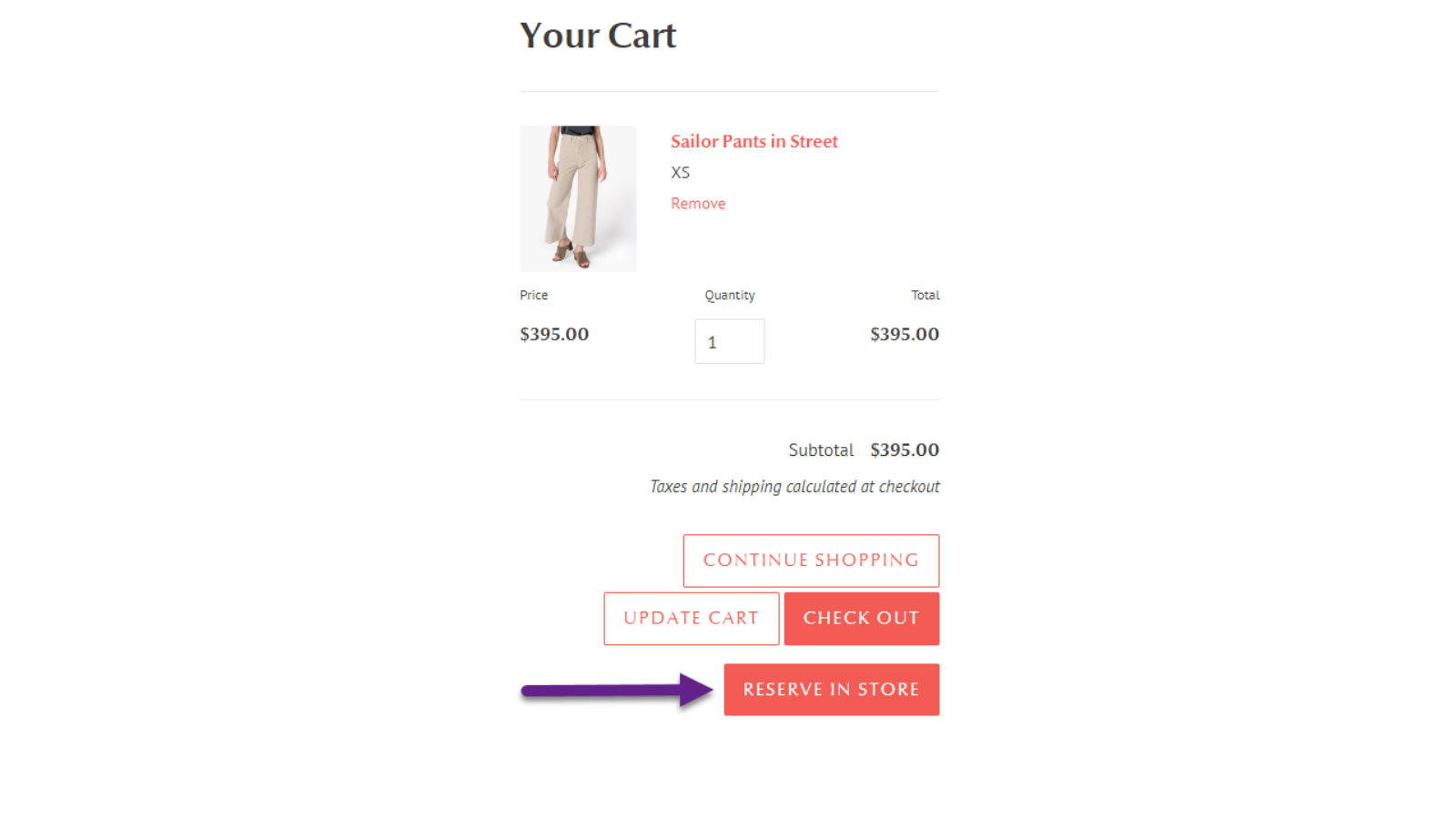 Reserve in store button - cart