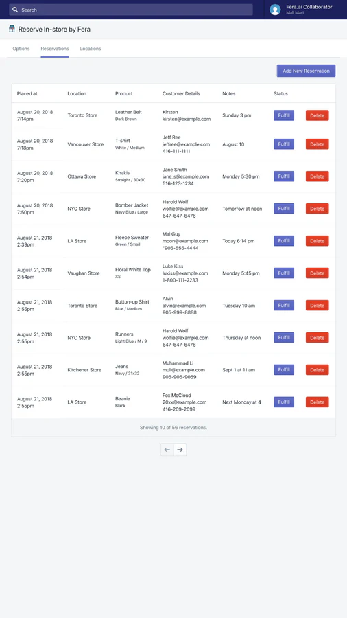 Reservations Page