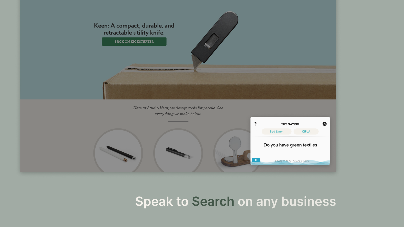 Hvordan CONVA Voice Search Assistant ser ud efter integration