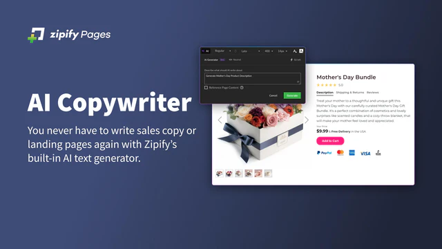 Rédigez de meilleures copies de vente avec le générateur de texte AI intégré de Zipify