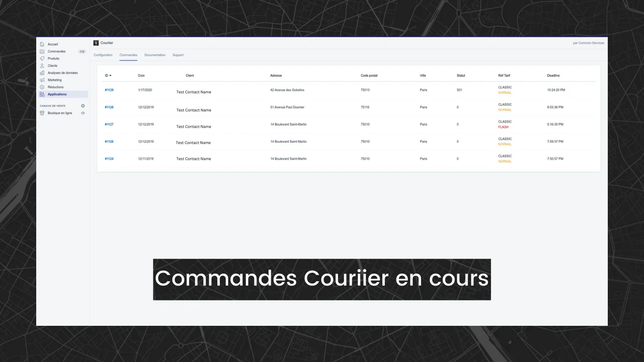 Commandes Couriier en cours