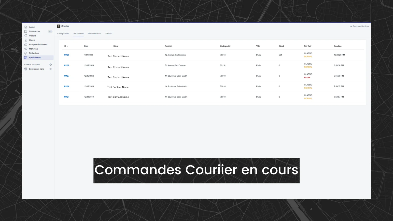 Commandes Couriier en cours