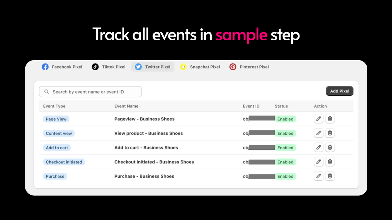 Set up step by step facebook pixel, tiktok pixel, twitter pixel