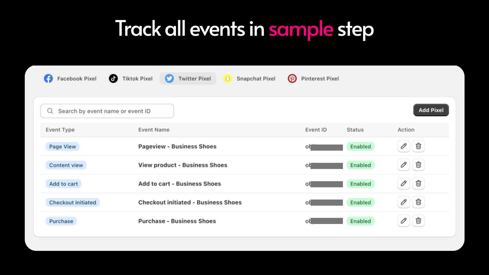 Set up step by step facebook pixel, tiktok pixel, twitter pixel