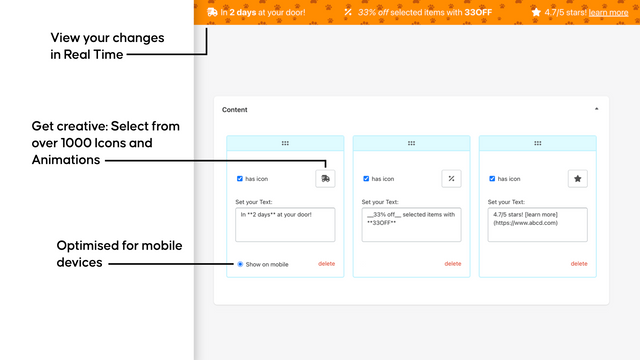 Configura tu contenido. Texto, enlaces, iconos, animaciones y mucho más!