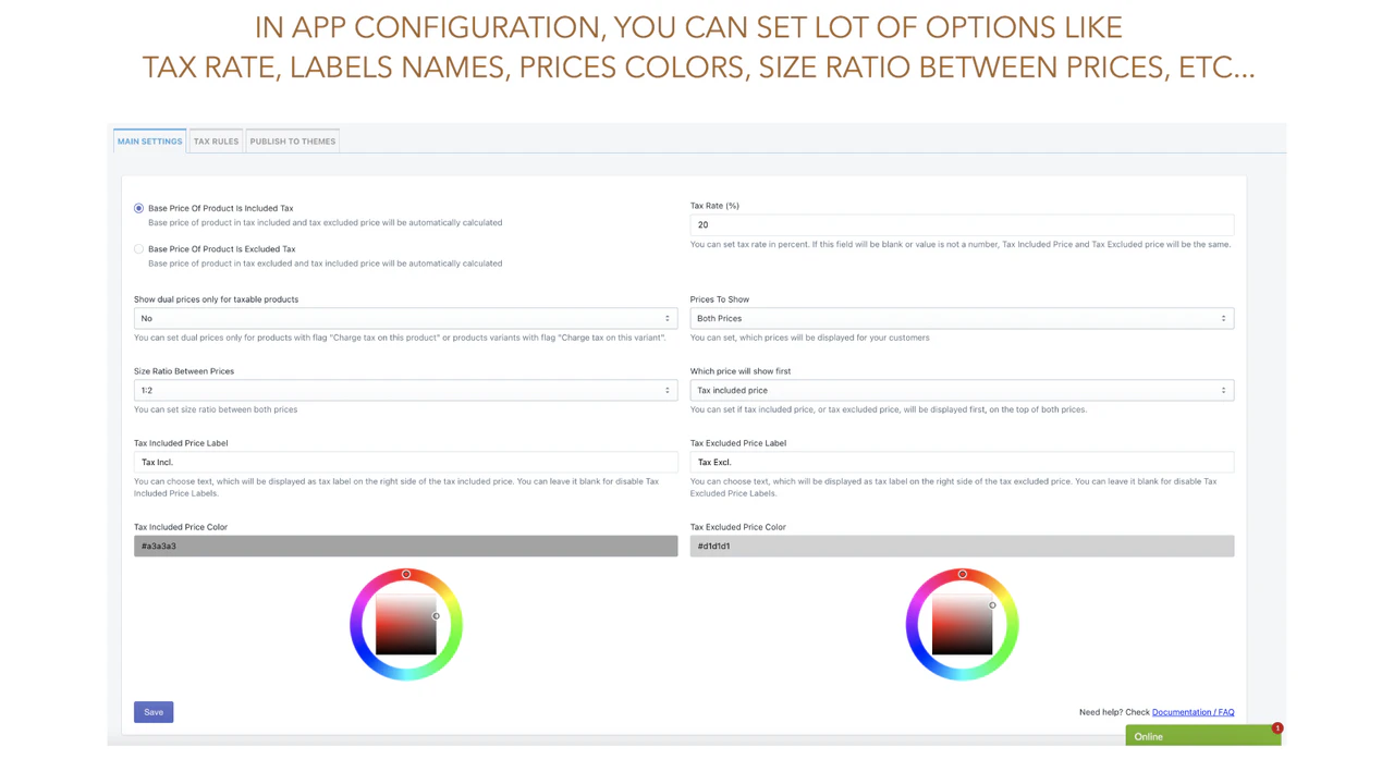 Configurazione dell’app di imposta IVA, etichette IVA, ecc..