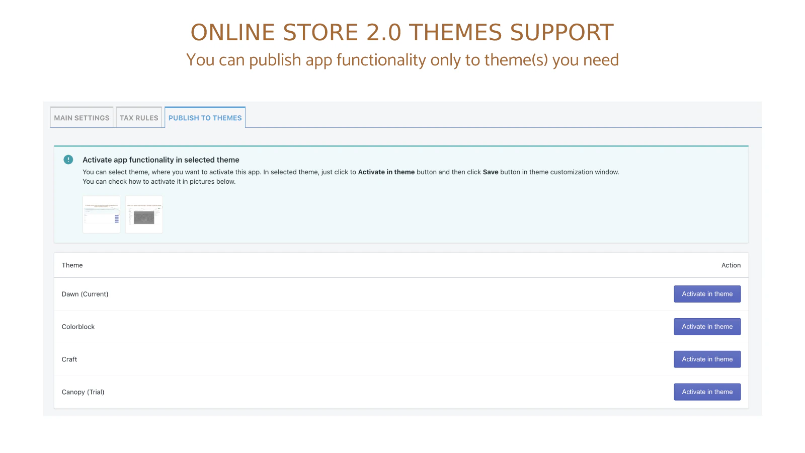 Deze app ondersteunt ONLINE STORE 2.0 THEMES