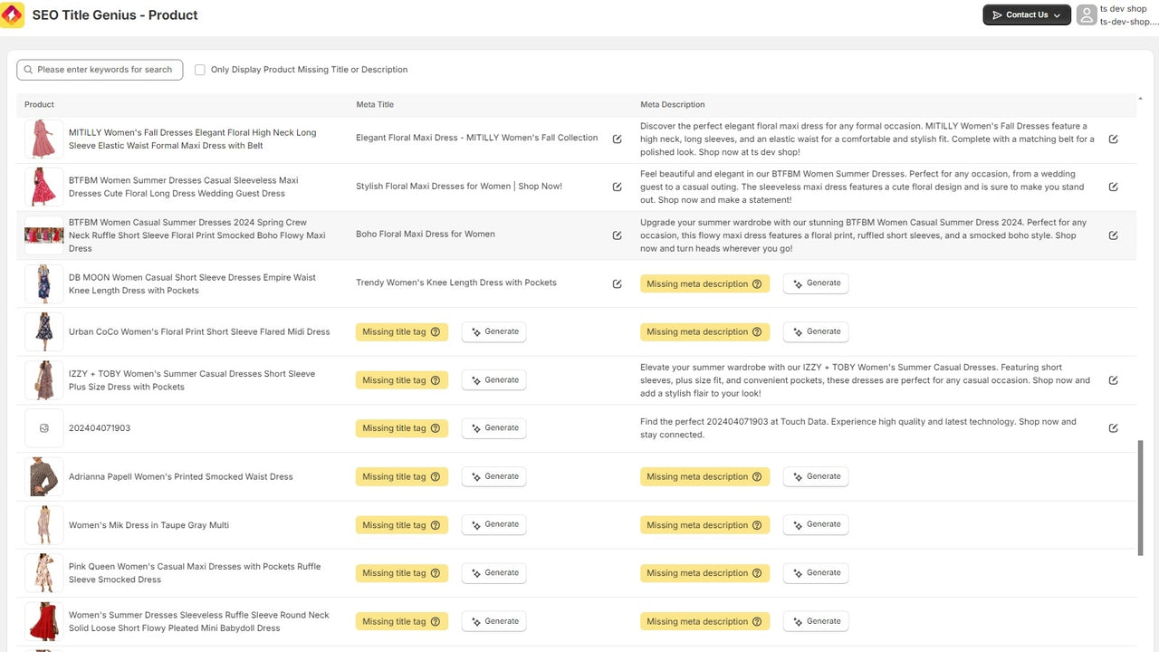 AI generate seo title & meta description for products