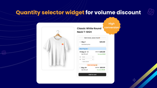 Väljare för kvantitetsrabatter visas på Shopify-produktsidan