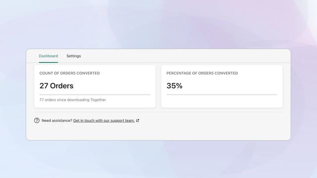 Panel de datos en la aplicación sobre un fondo morado