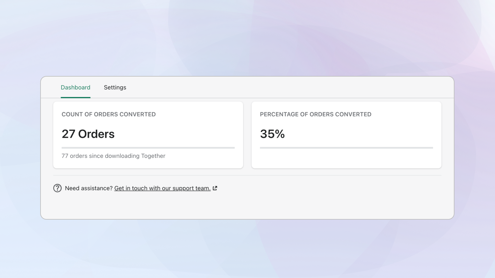 Tableau de bord des données dans l'application sur un fond violet